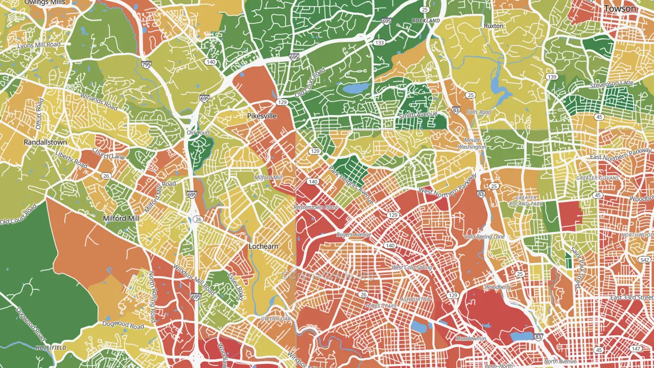 Glen-Fallstaff, Baltimore, MD Map of Assault Rates