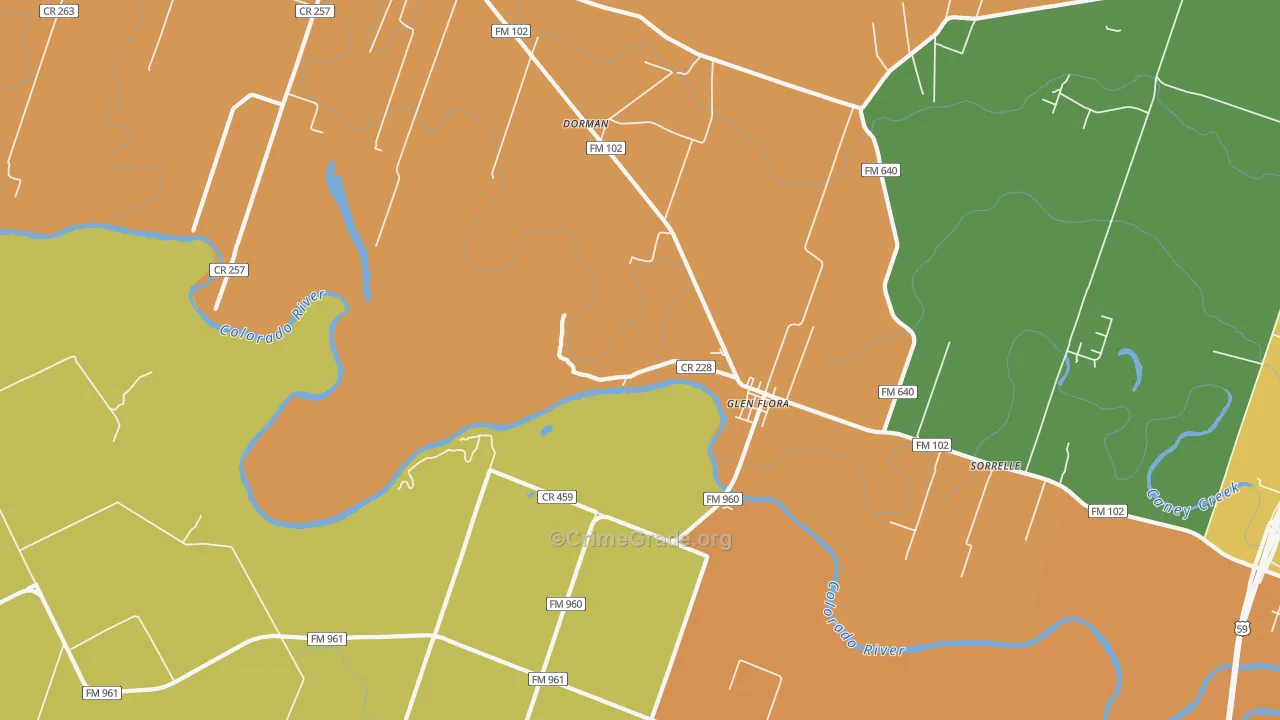 Glen Flora, TX Map of Assault Rates