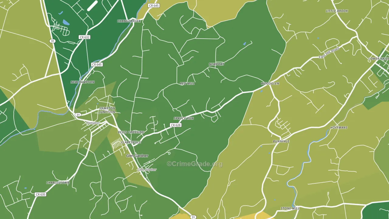 Glen Gardner, NJ Map of Assault Rates