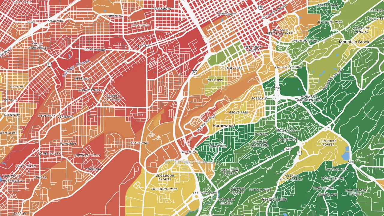 Glen Iris, Birmingham, AL Map of Assault Rates