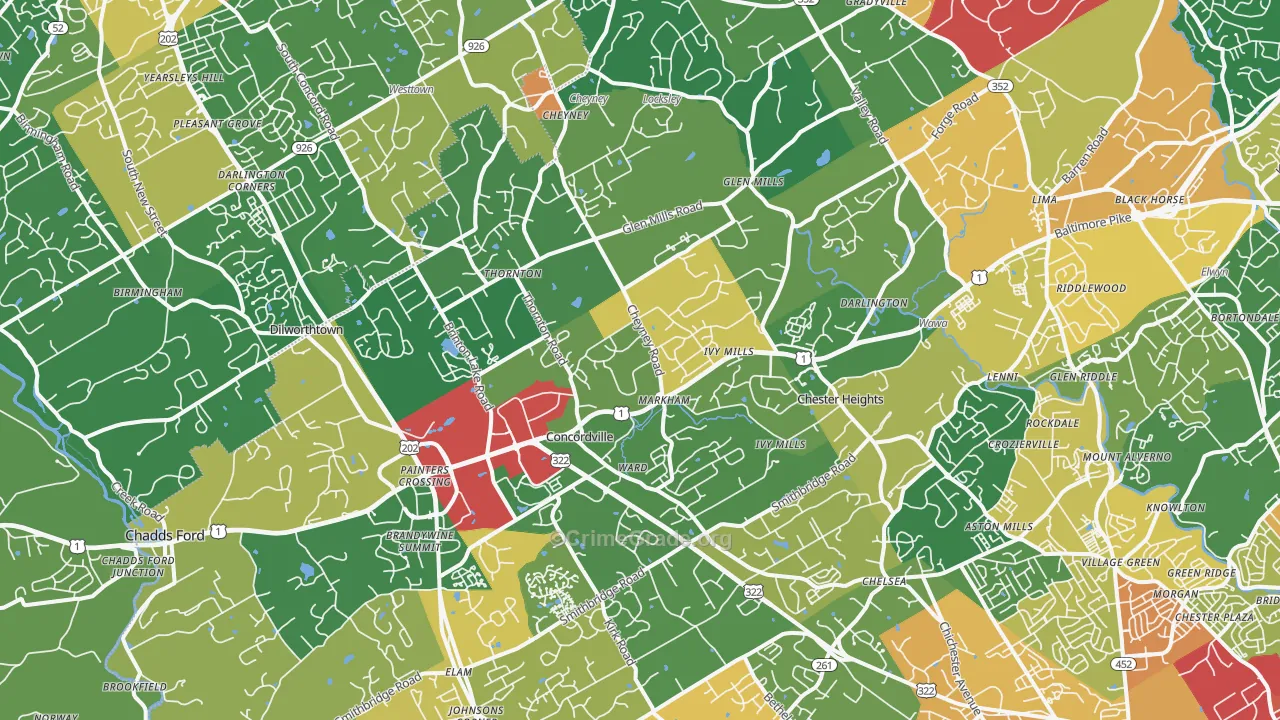 Glen Mills, PA Map of Assault Rates