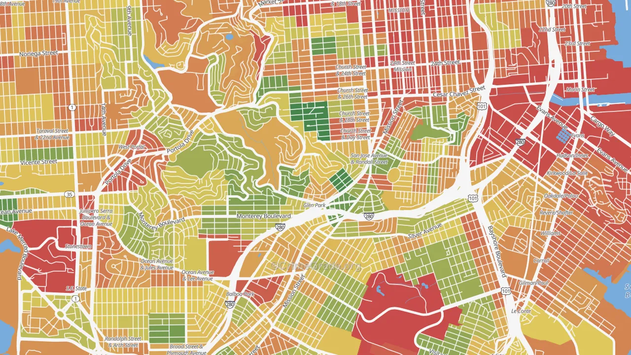 Glen Park, San Francisco, CA Map of Assault Rates