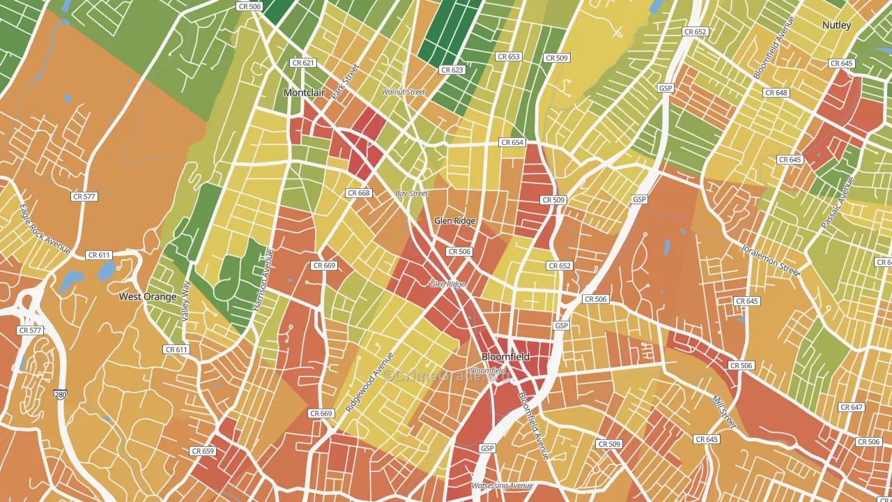 Glen Ridge, NJ Map of Assault Rates