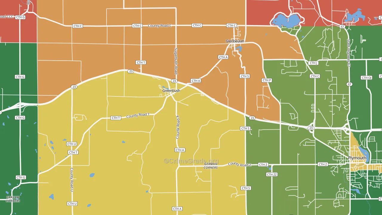 Glenbeulah, WI Map of Assault Rates