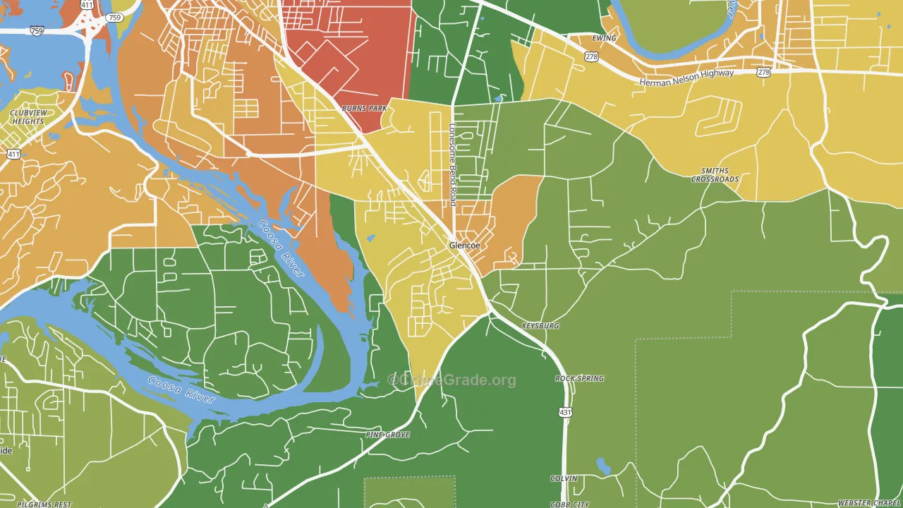 Glencoe, AL Map of Assault Rates