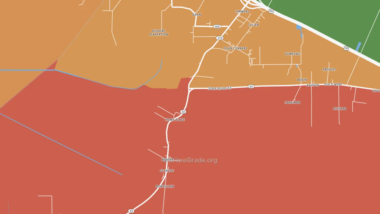 Glencoe, LA Map of Assault Rates