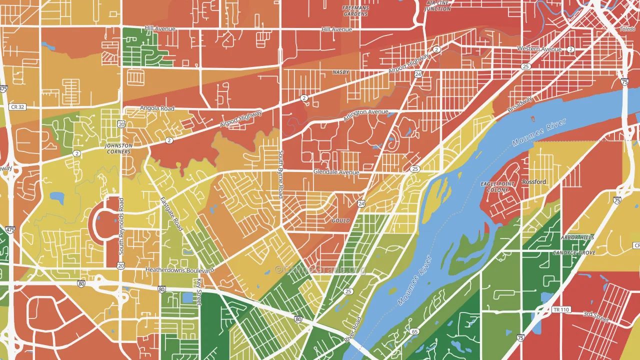 Glendale-Heatherdowns, Toledo, OH Map of Assault Rates