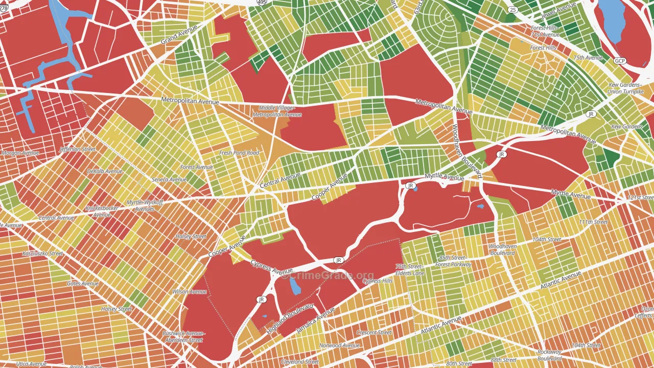 Glendale, Queens, NY Map of Assault Rates