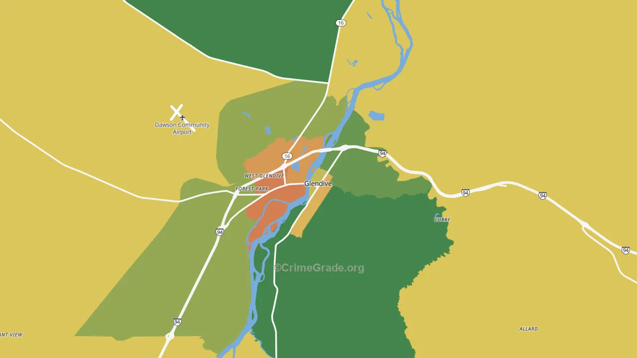 Glendive, MT Map of Assault Rates