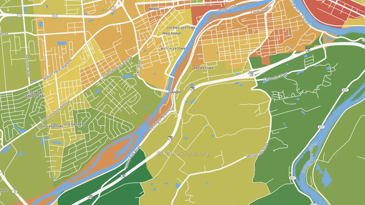 Glendon, PA Map of Assault Rates