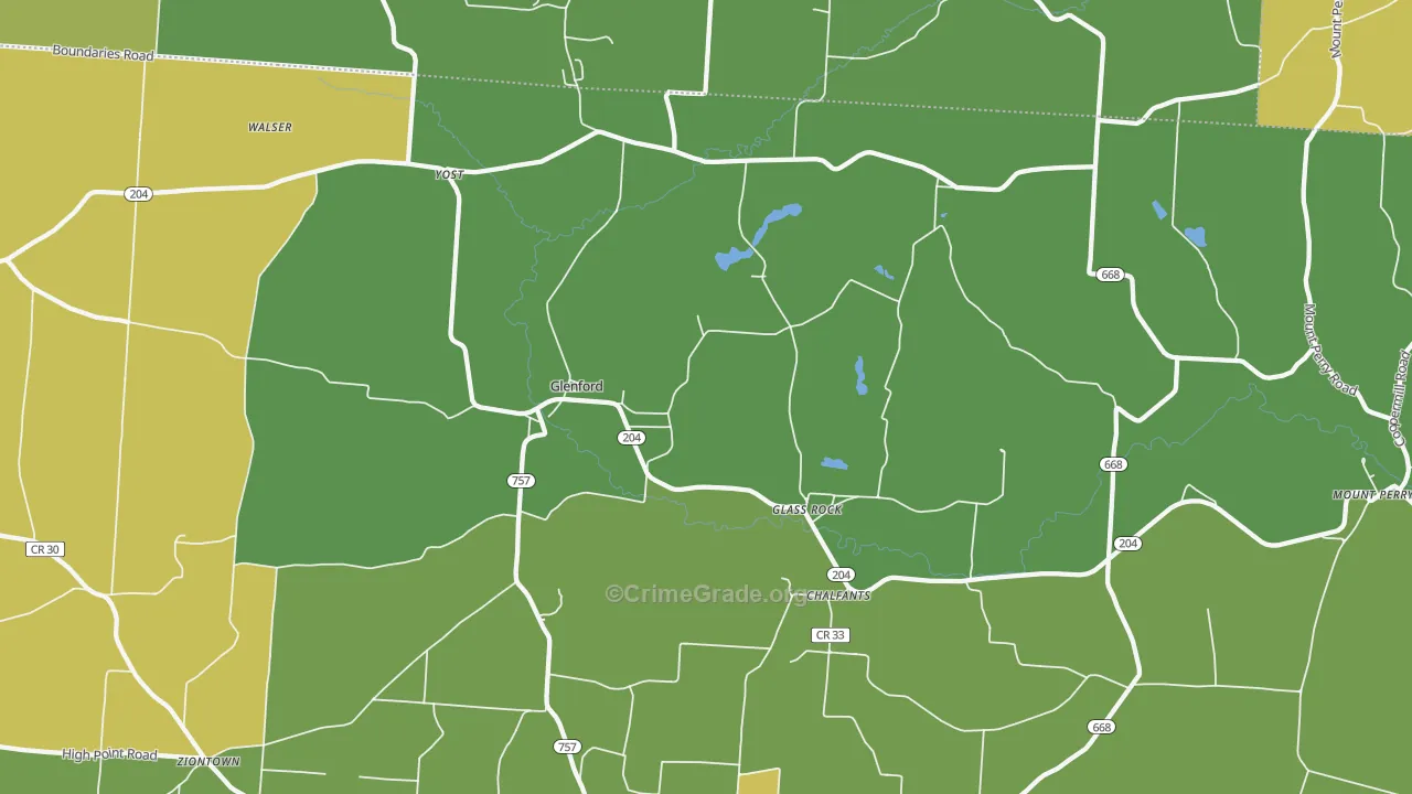Glenford, OH Map of Assault Rates