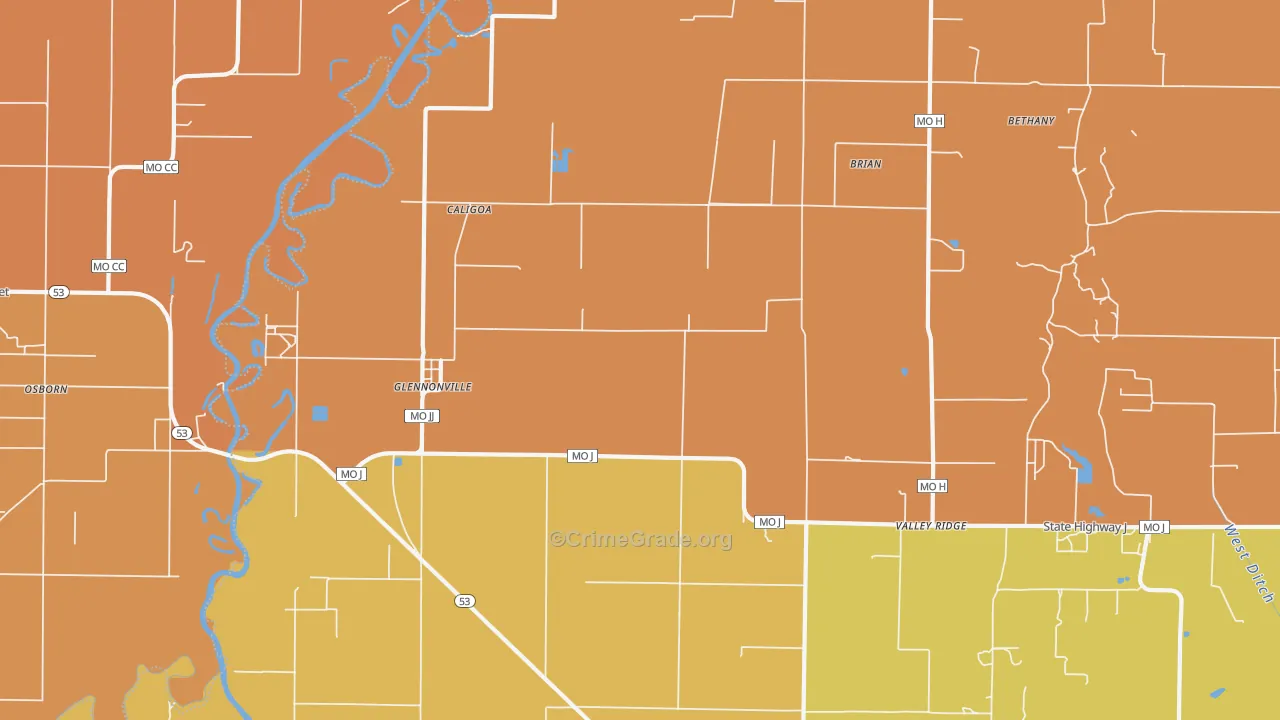 Glennonville, MO Map of Assault Rates