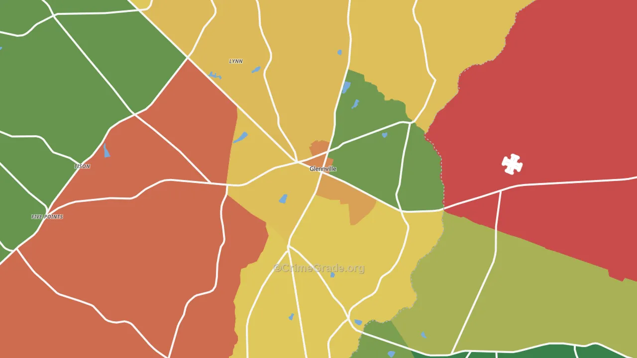 Glennville, GA Map of Assault Rates