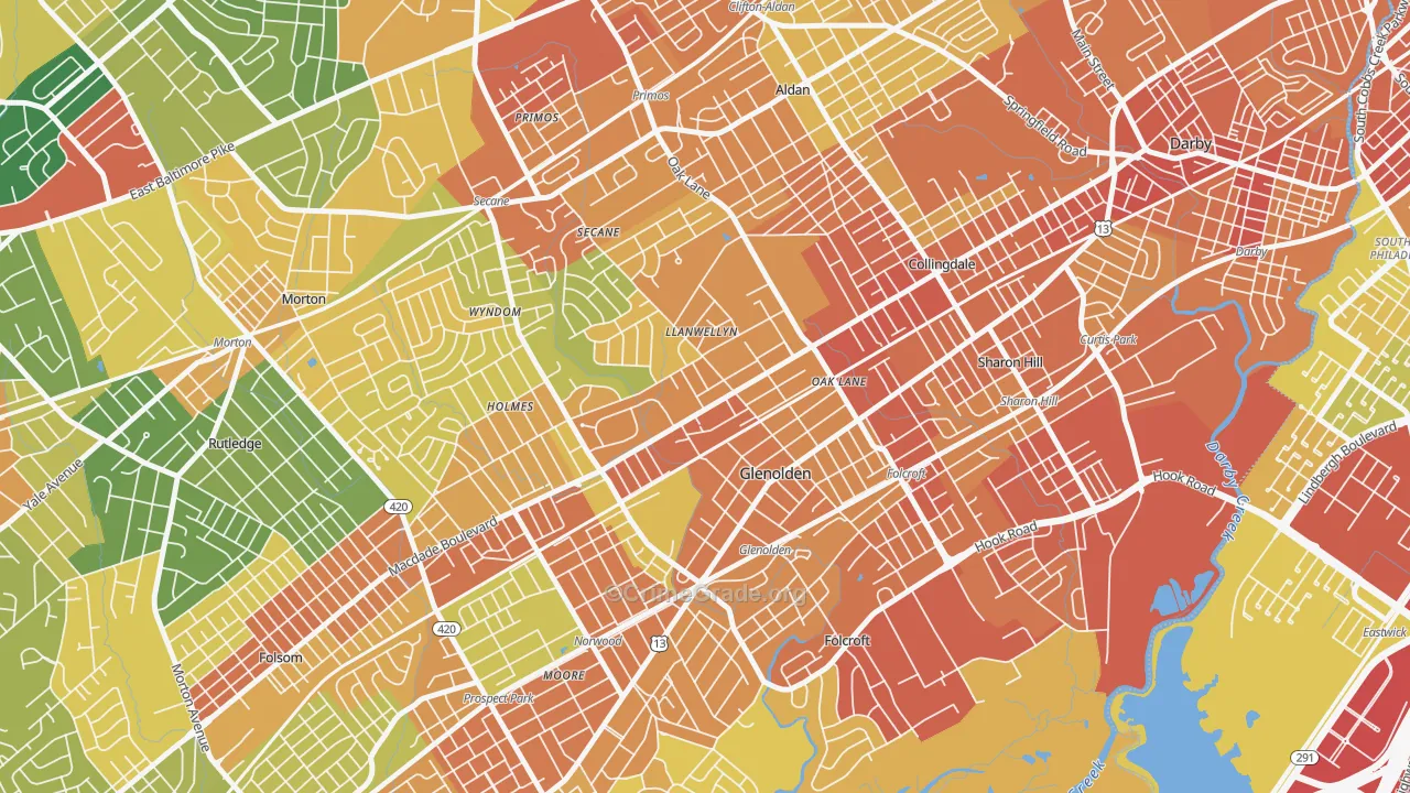 Glenolden, PA Map of Assault Rates