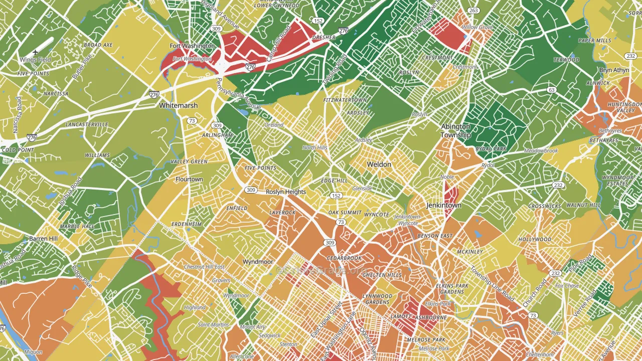 Glenside, PA Map of Assault Rates