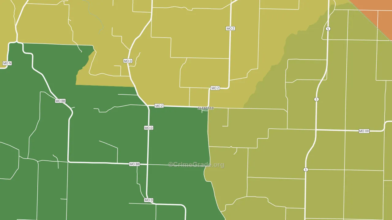 Glensted, MO Map of Assault Rates