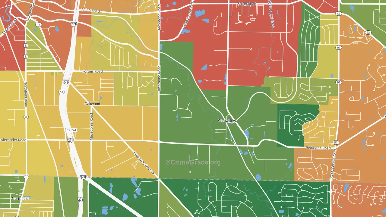 Glenwillow, OH Map of Assault Rates