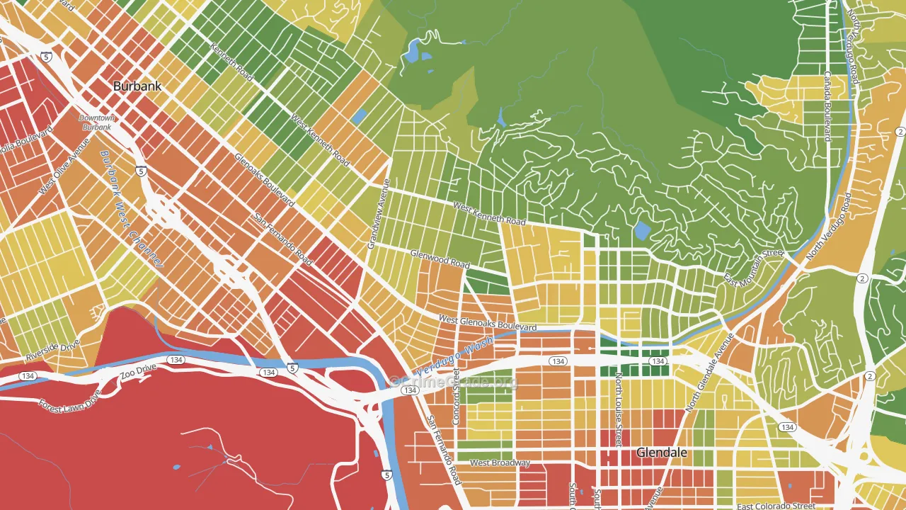 Glenwood, Glendale, CA Map of Assault Rates