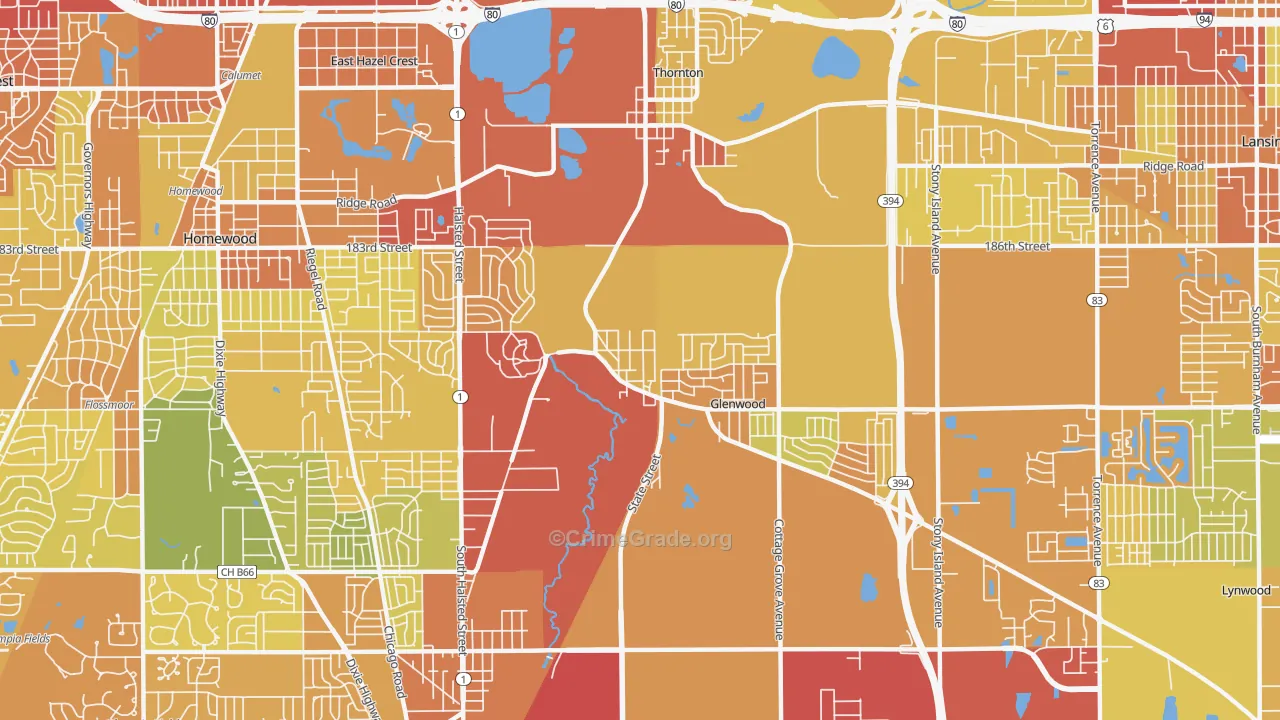 Glenwood, IL Map of Assault Rates