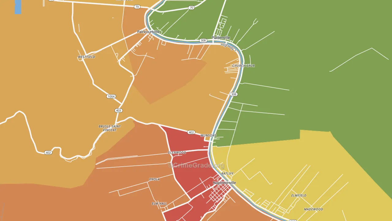 Glenwood, LA Map of Assault Rates