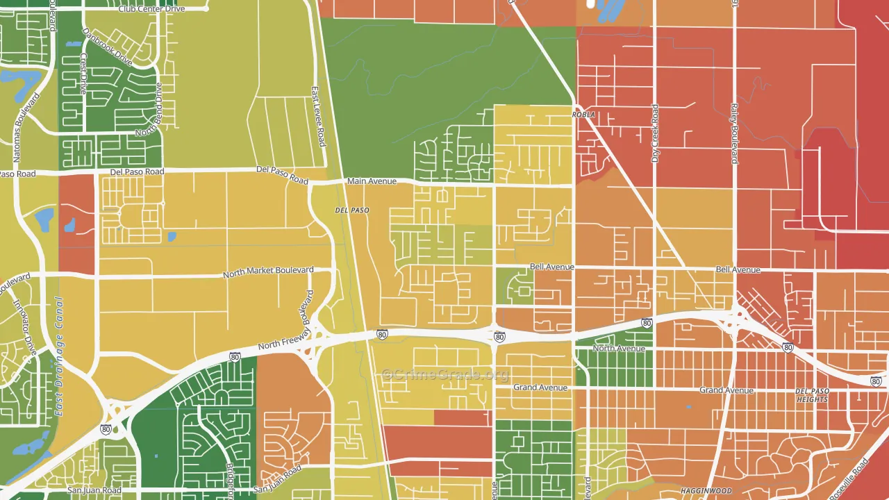 Glenwood Meadows, Sacramento, CA Map of Assault Rates