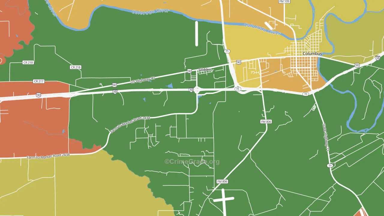 Glidden, TX Map of Assault Rates