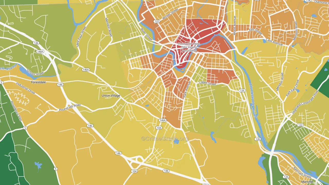 Globe, Woonsocket, RI Map of Assault Rates