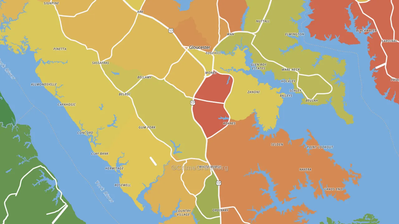 Gloucester County, VA Map of Assault Rates