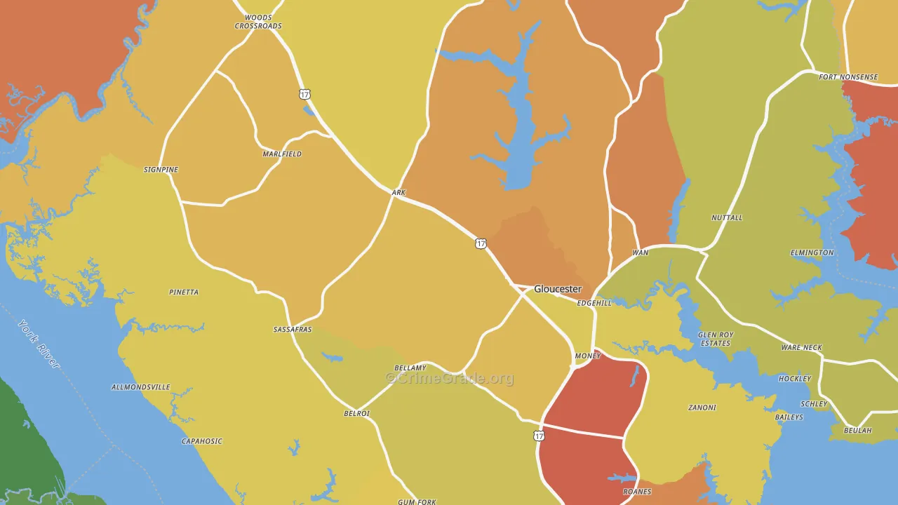 Gloucester, VA Map of Assault Rates