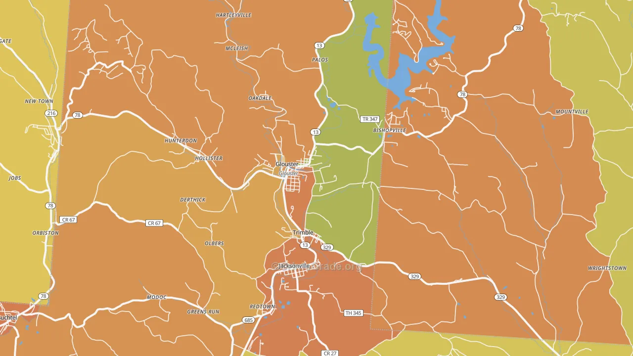 Glouster, OH Map of Assault Rates
