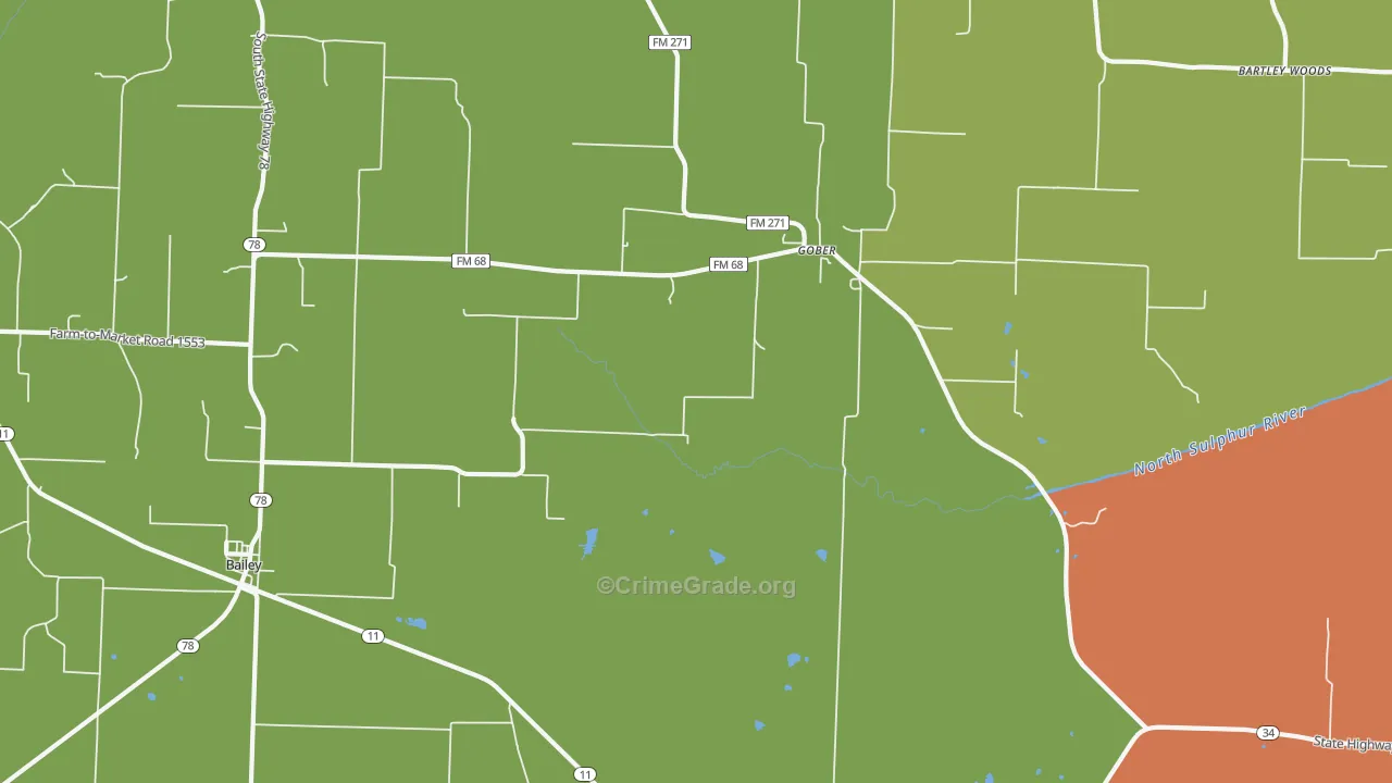 Gober, TX Map of Assault Rates