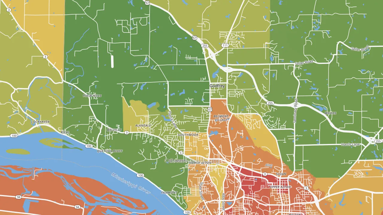 Godfrey, IL Map of Assault Rates
