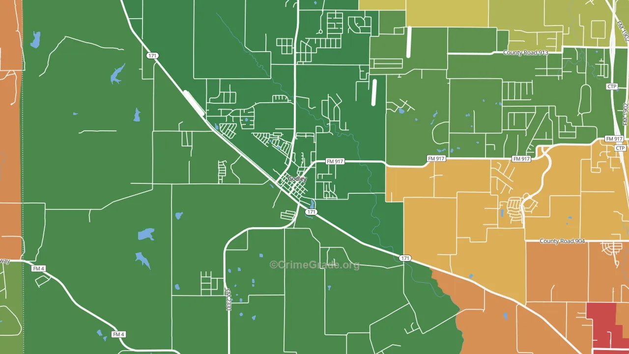 Godley, TX Map of Assault Rates