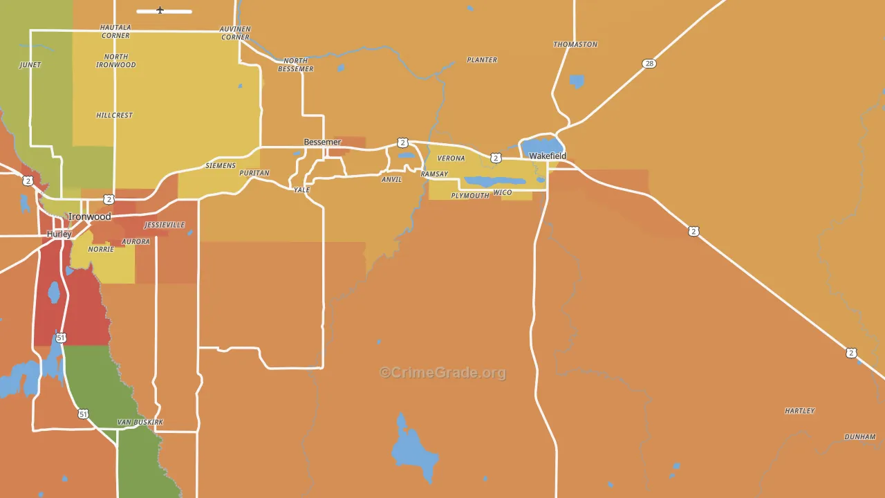 Gogebic County, MI Map of Assault Rates