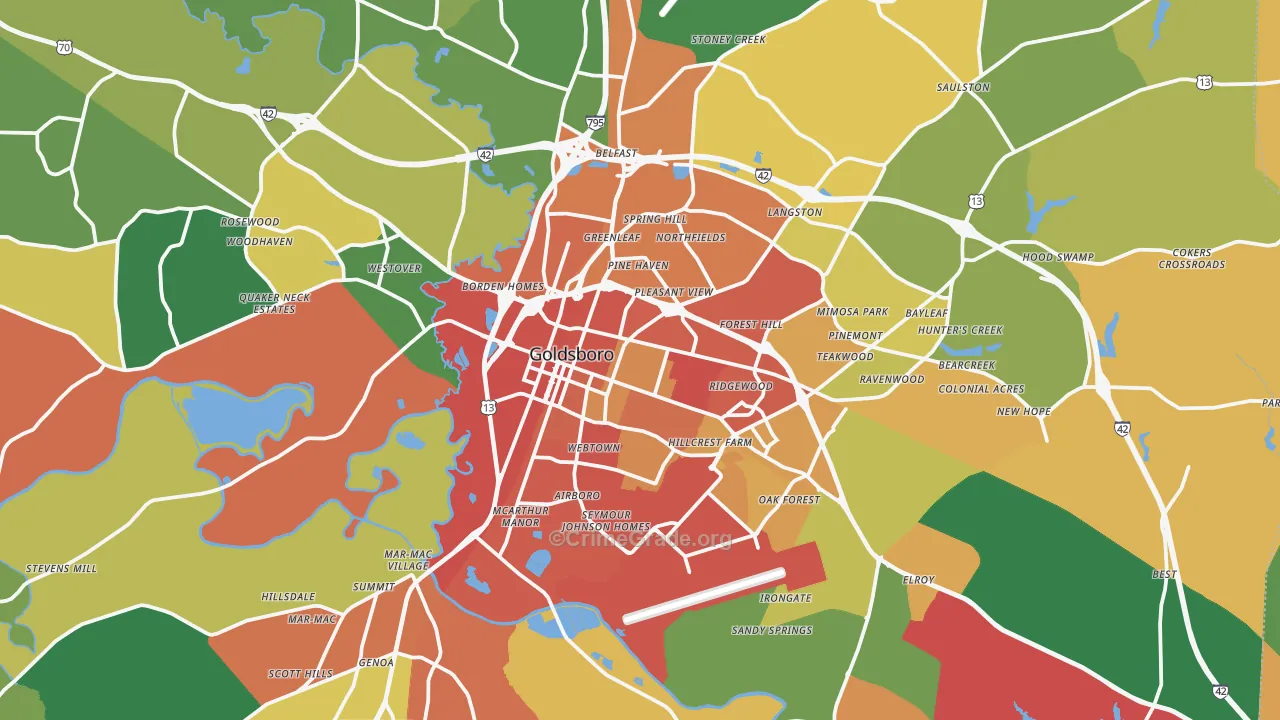 Goldsboro, NC Map of Assault Rates