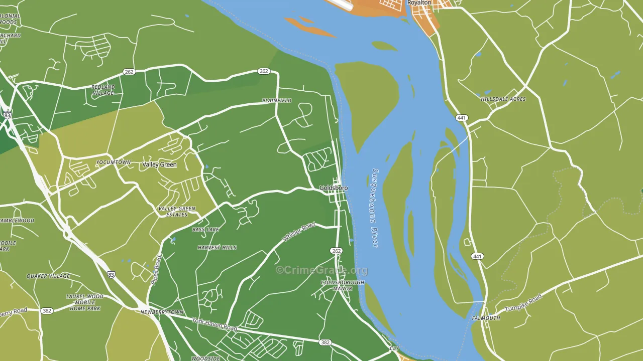Goldsboro, PA Map of Assault Rates