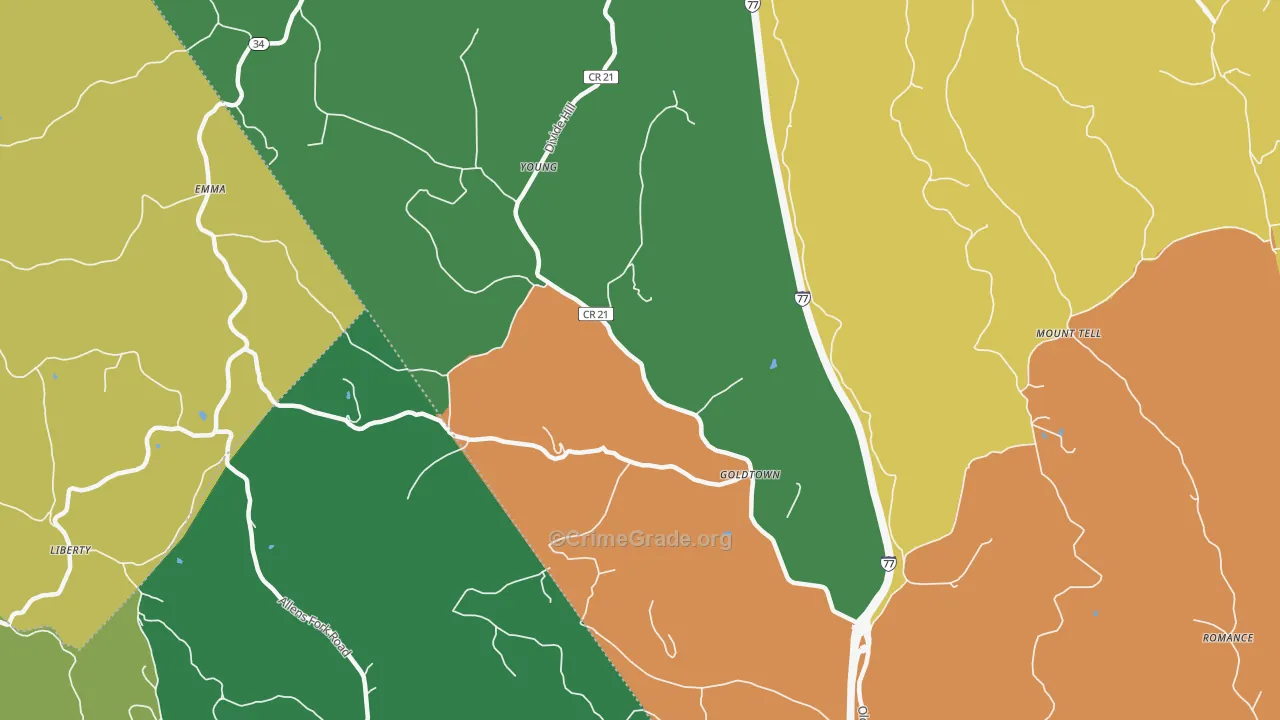 Goldtown, WV Map of Assault Rates