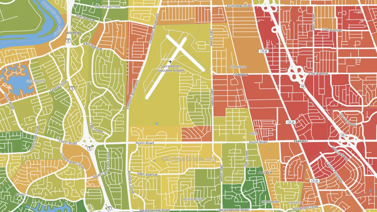 Golf Course Terrace, Sacramento, CA Map of Assault Rates