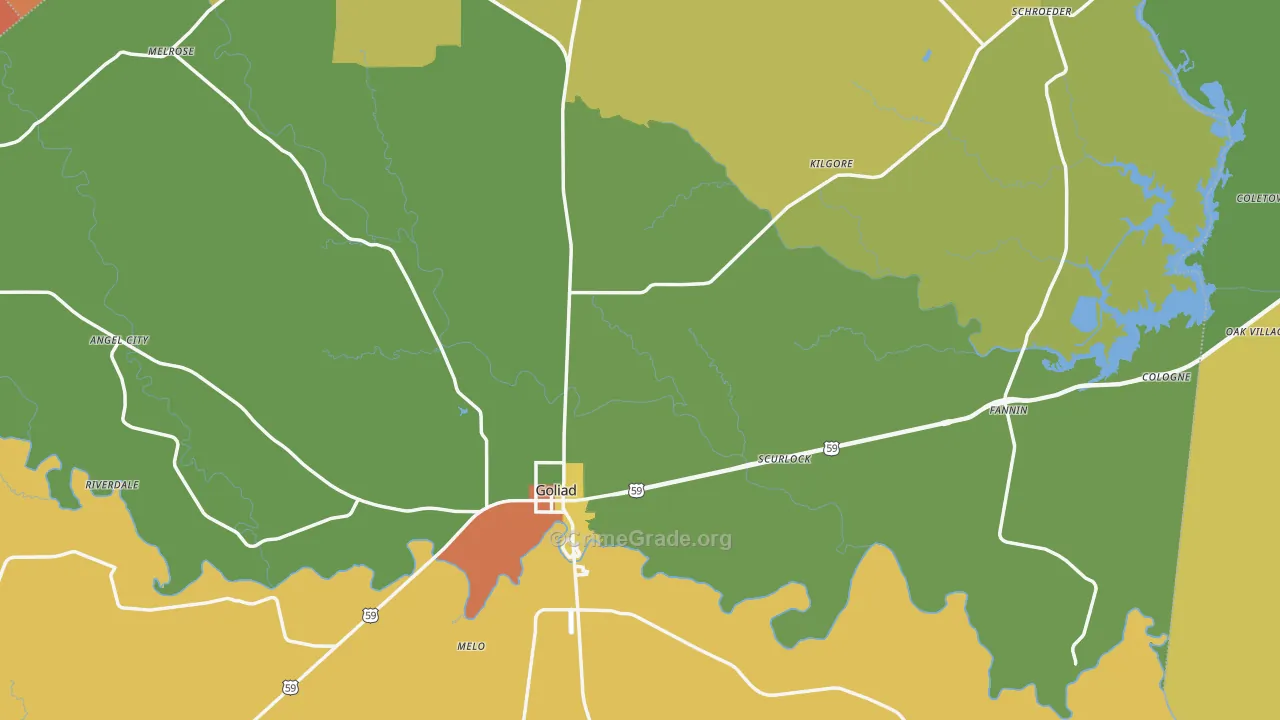 Goliad County, TX Map of Assault Rates