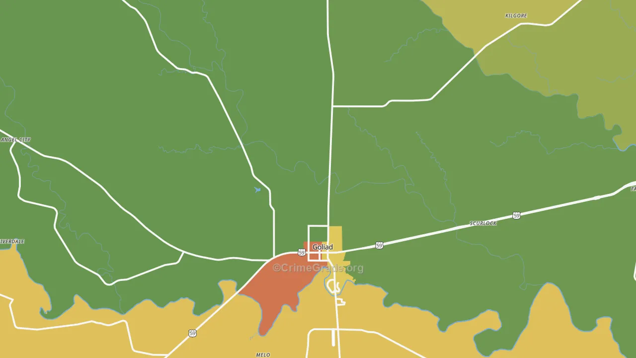 Goliad, TX Map of Assault Rates