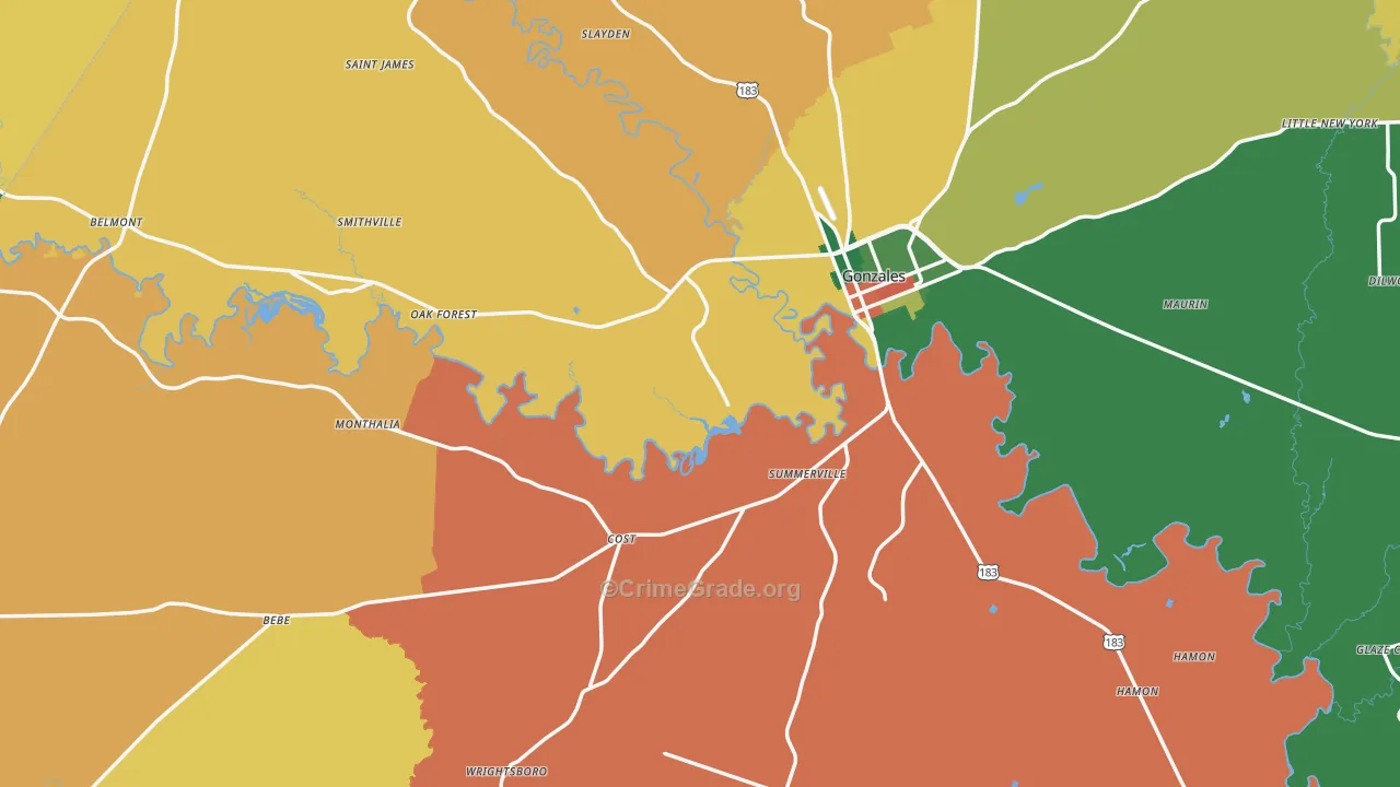 Gonzales County, TX Map of Assault Rates