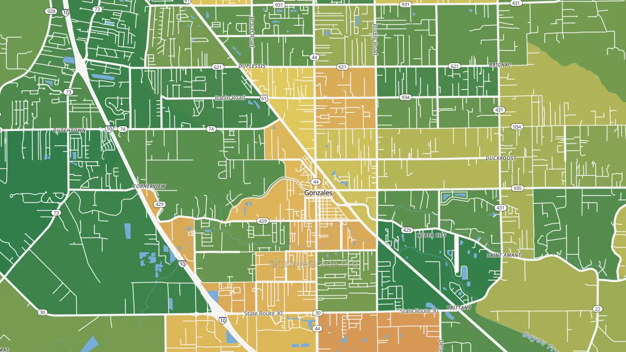Gonzales, LA Map of Assault Rates
