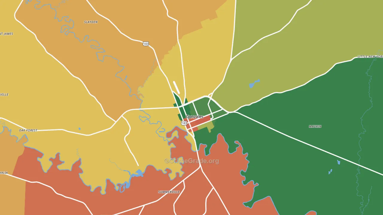 Gonzales, TX Map of Assault Rates