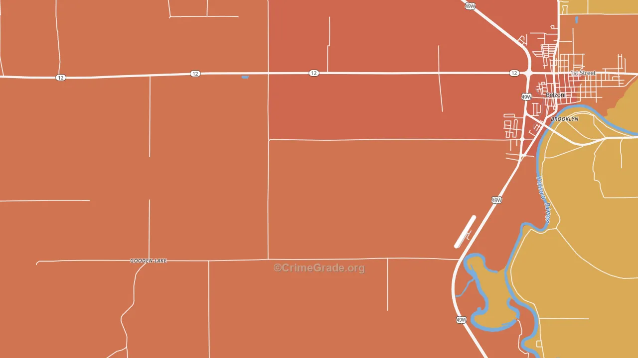 Gooden Lake, MS Map of Assault Rates