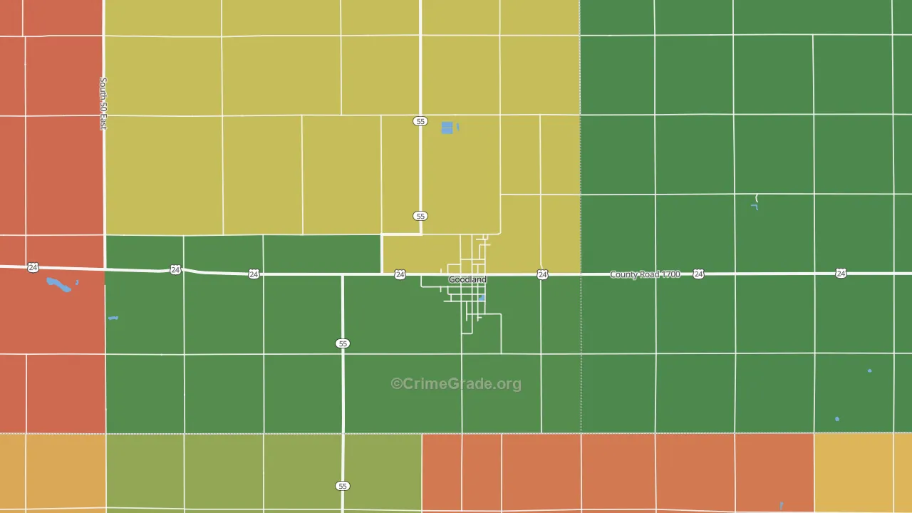 Goodland, IN Map of Assault Rates