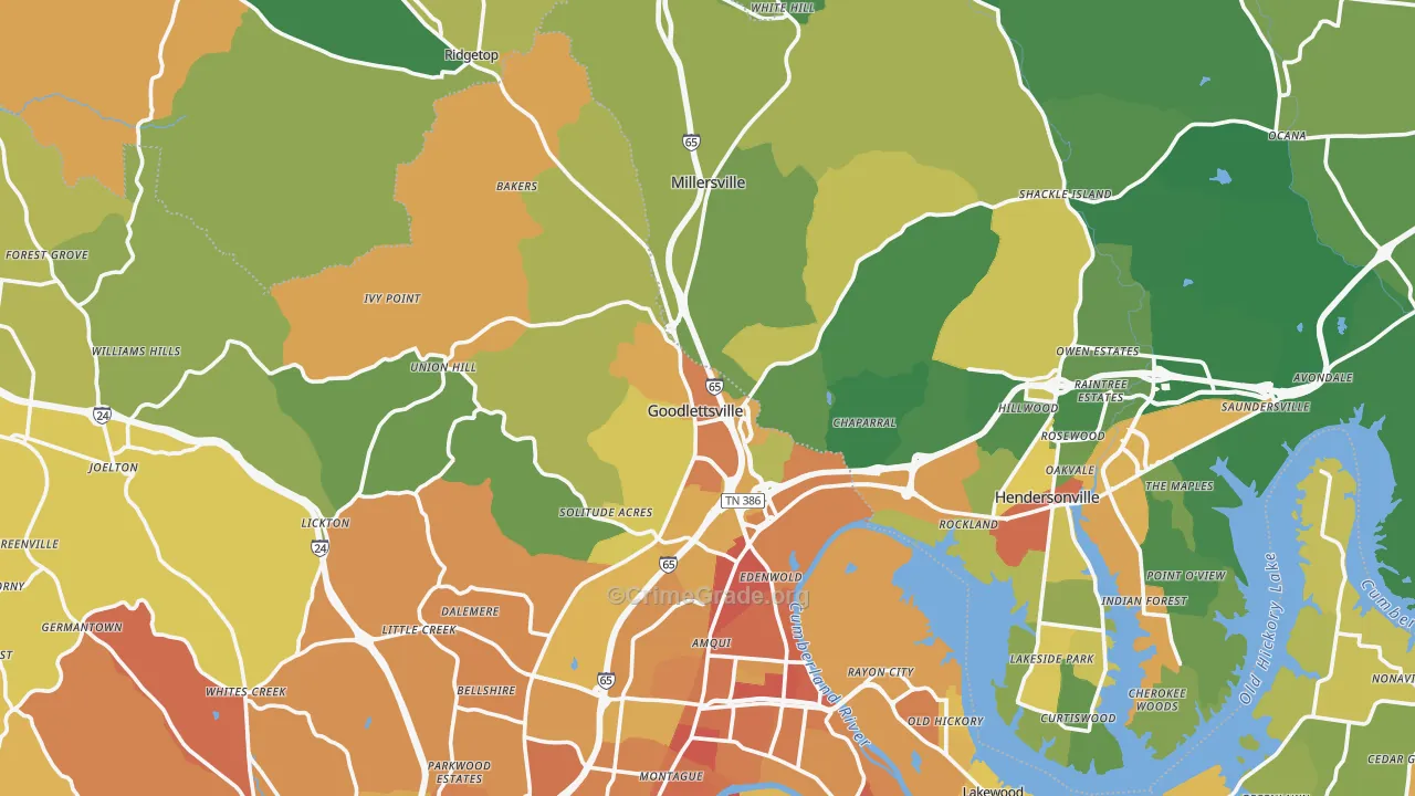 Goodlettsville, TN Map of Assault Rates