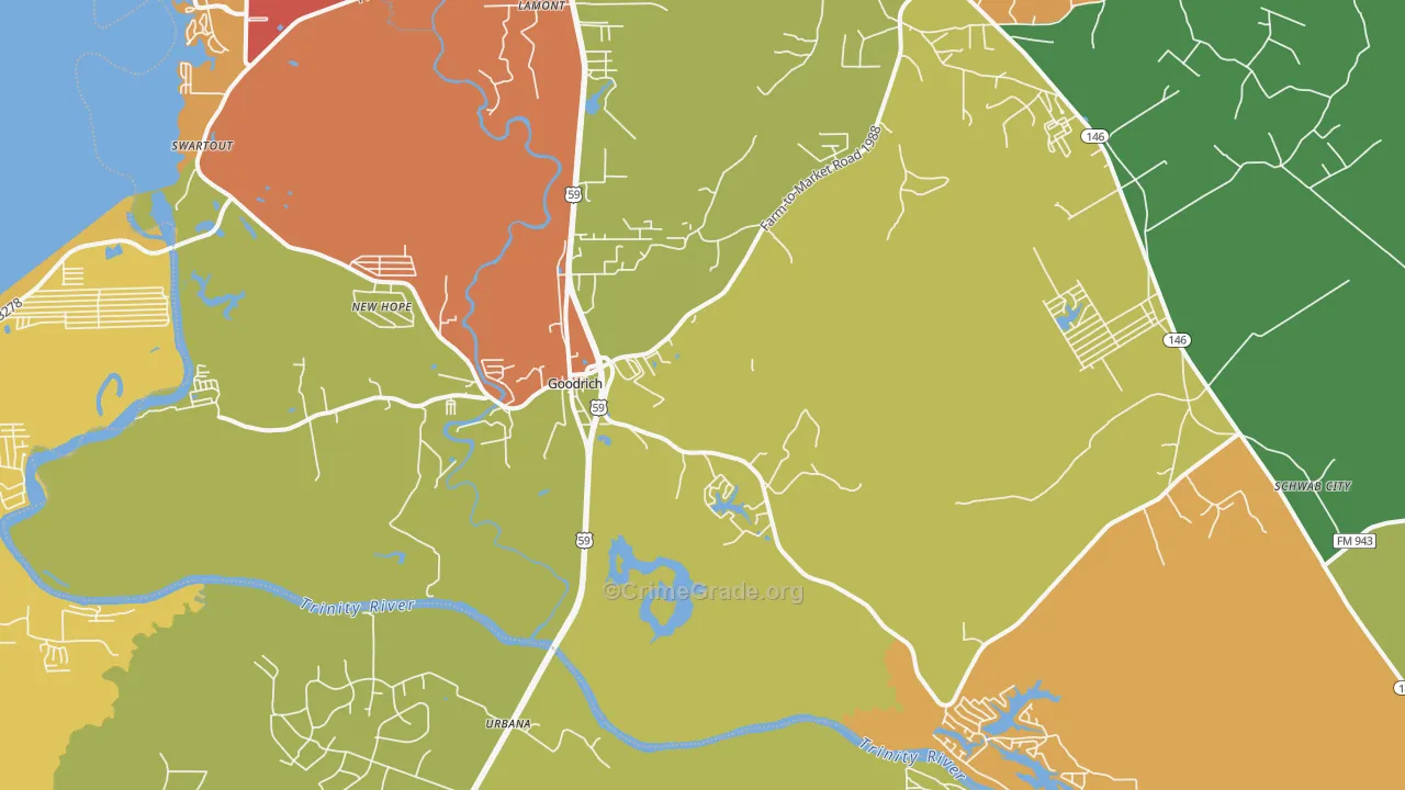 Goodrich, TX Map of Assault Rates