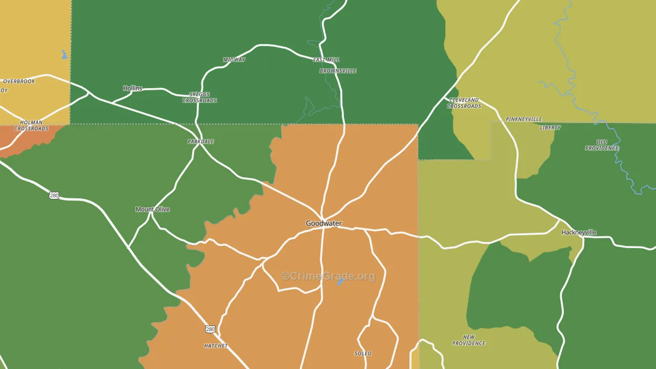 Goodwater, AL Map of Assault Rates