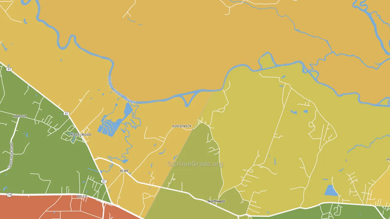Gooseneck, NC Map of Assault Rates