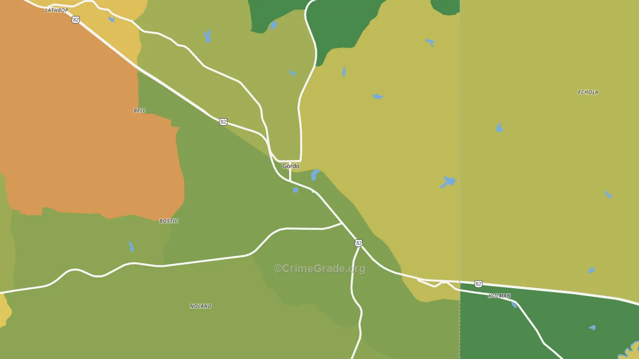 Gordo, AL Map of Assault Rates